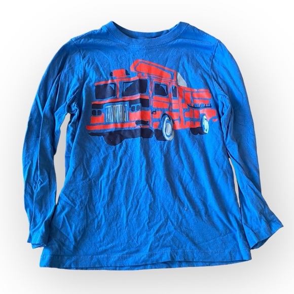 Hanna Andersson Tee Blue Firetruck Cotton Graphic T Shirt Long Sleeves Size 8 - Picture 1 of 5
